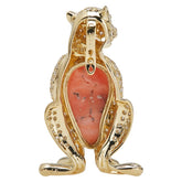 K18YG イエローゴールド サンゴ7.36ct ダイヤ1.40ct ヒョウ ジャガー 豹 ペンダントトップ レディース 【中古】